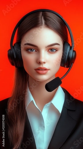 Female call center agent with headset	