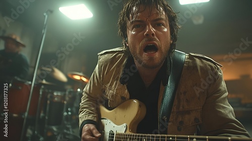 Energetic Male Musician Performing Live on Stage
