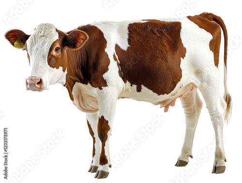 Isolated Brown and White Calf Standing