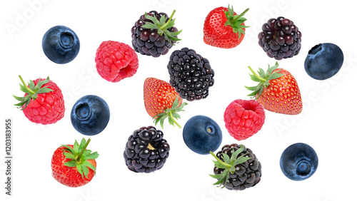 Fototapeta Naklejka Na Ścianę i Meble -  Berry fruits flying isolated 