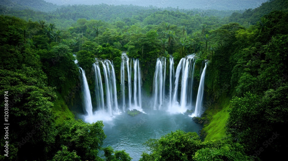 Obraz premium Lush Tropical Waterfall Landscape