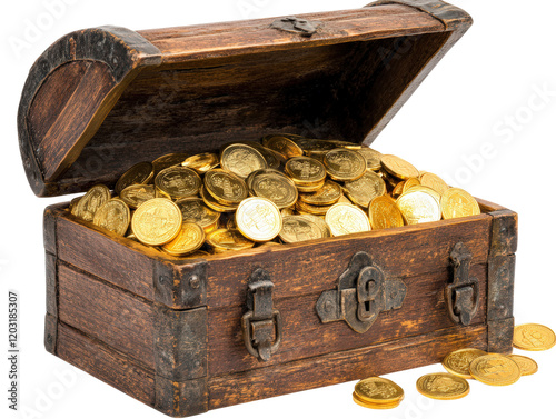 Isolated Opened Treasure Chest with Gold Coins