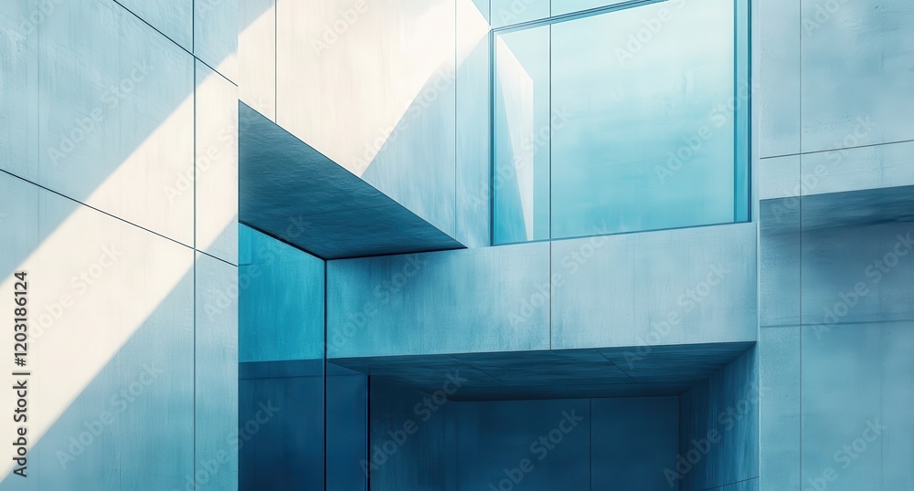 Obraz premium Modern Abstract Architecture with Geometric Shapes and Soft Light in a Dynamic Urban Environment Featuring Glass and Concrete Elements