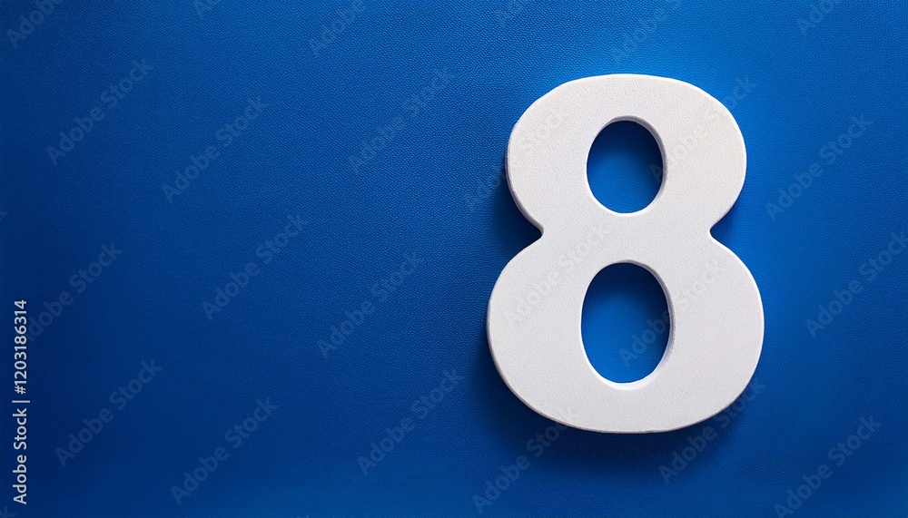 Banner number 8 on blue background, copy space. Generated image Banner number 8 on blue background, copy space. Generated image