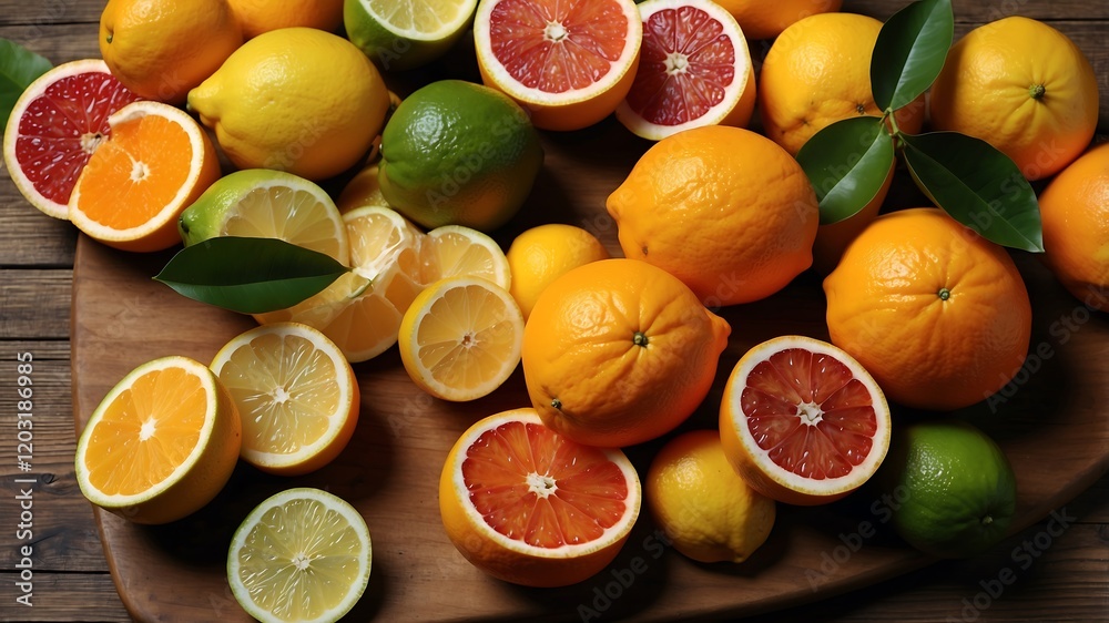 Juicy Citrus Slices and Whole Fruits Arranged Organically with Bright Colors and Soft Lighting for a Fresh, Inviting Look Juicy Citrus Slices and Whole Fruits Arranged Organically with Bright Colors and Soft Lighting for a Fresh, Inviting Look