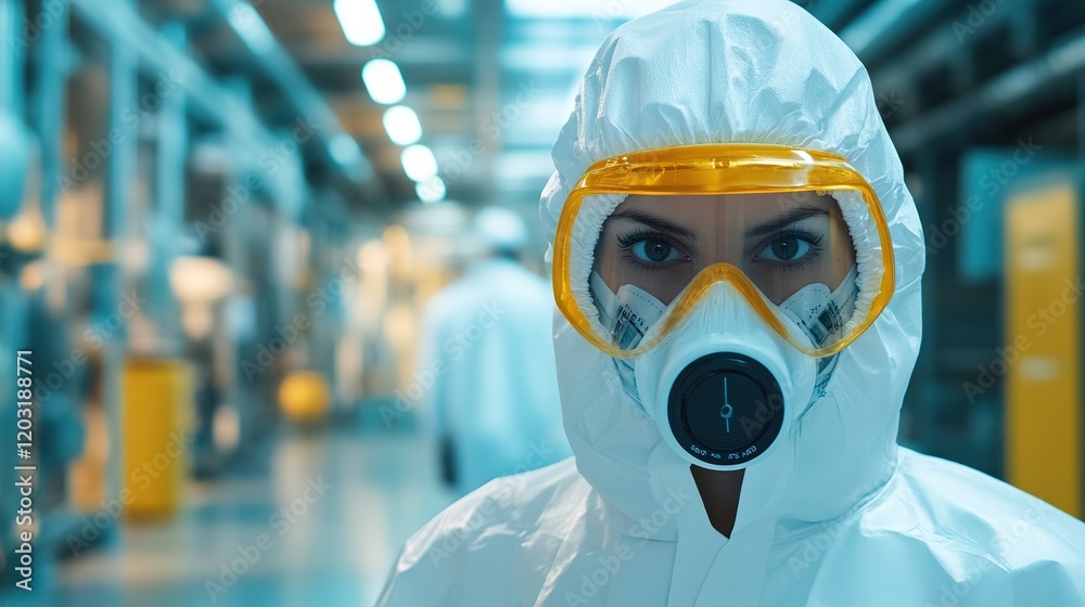 Safety protocols for X-ray technology with protective gear and radiation warning signs. Safety protocols for X-ray technology with protective gear and radiation warning signs.