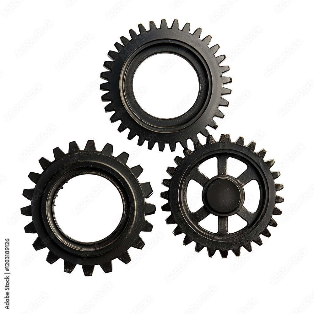 Isolated Three Black Gears with Open Center Isolated Three Black Gears with Open Center