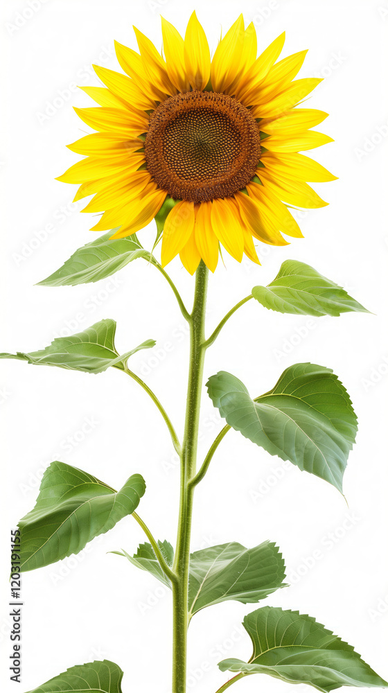 Fototapeta premium Bright and Cheerful Sunflower Bloom with Green Leaves