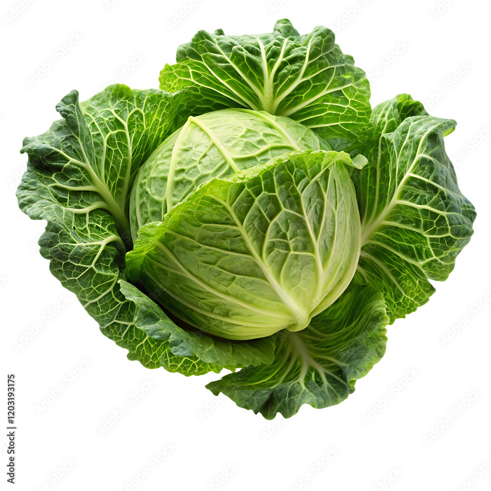 Obraz premium Large green cabbage with white veins. Isolated, on transparent background. PNG