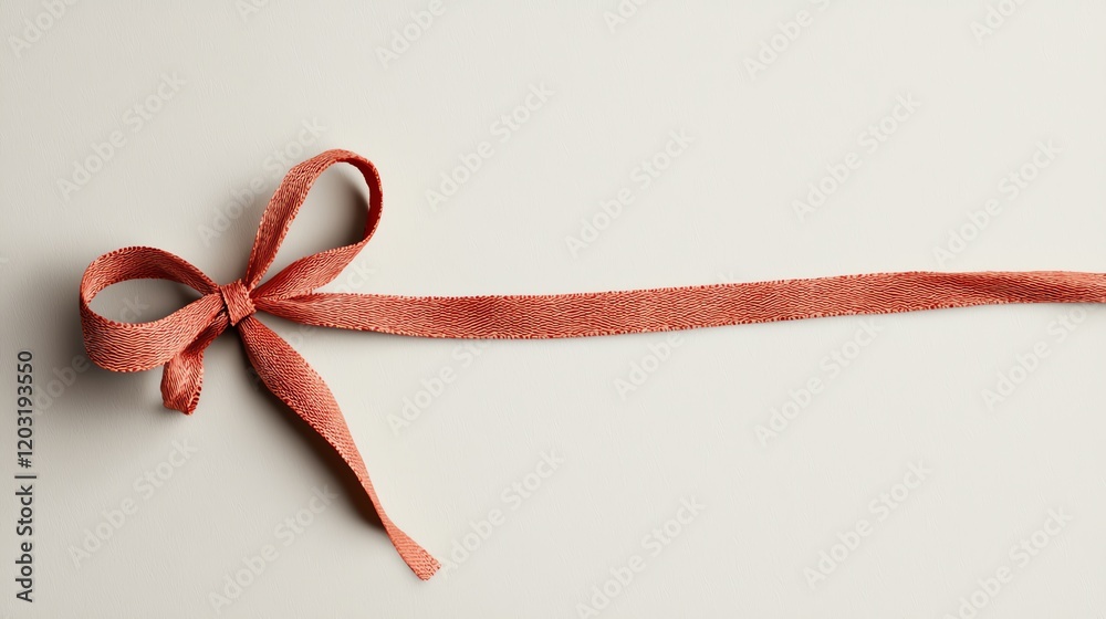 Elegant red ribbon bow on a soft grey background, perfect for decorating gifts or crafts. Elegant red ribbon bow on a soft grey background, perfect for decorating gifts or crafts.