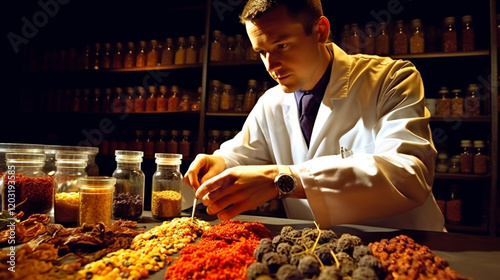 A researcher investigating the potential of organic materials in medicine. photo