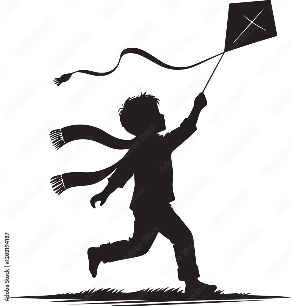 Fototapeta premium mother and child flying a kite silhouette vector illustration