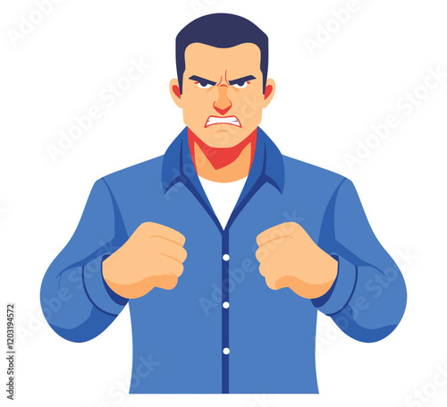 Friendly Man Waving with Big Smile in Blue T-Shirt Cartoon Style