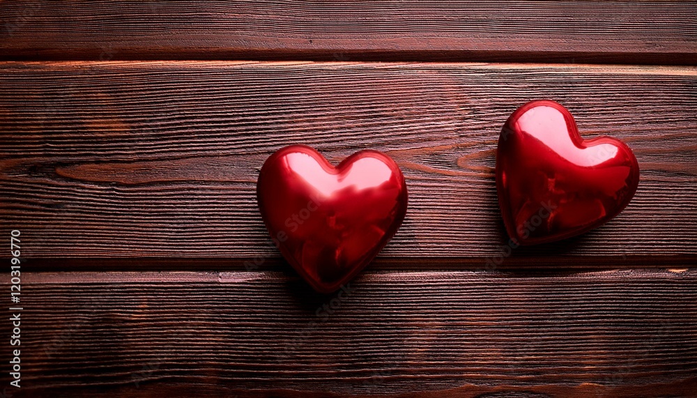 Romantic Valentine's Day Background: Two Red Hearts Resting on a Rustic Wooden Surface, Perfect for Celebrating Love and Togetherness Romantic Valentine's Day Background: Two Red Hearts Resting on a Rustic Wooden Surface, Perfect for Celebrating Love and Togetherness