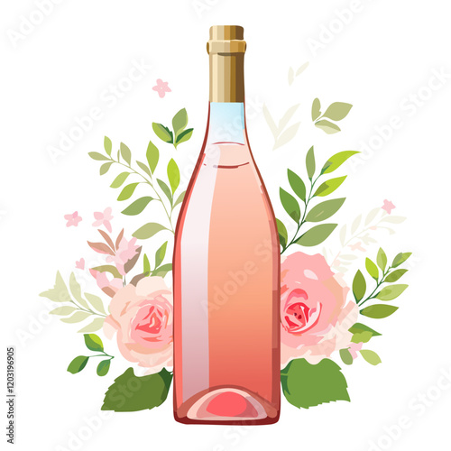 Pink wine vector illustration. Image of alcoholic wine drink on isolated background for bar and menu.