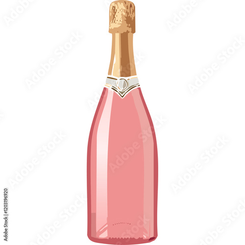 Bottle of pink champagne on isolated background vector. Sparkling rose wine on isolated background for bar and menu. Festive drink for Valentine's day and wedding.	