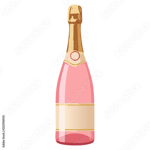 Bottle of pink champagne on isolated background vector. Sparkling rose wine on isolated background for bar and menu. Festive drink for Valentine's day and wedding.	