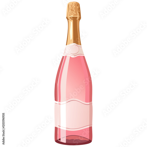 Bottle of pink champagne on isolated background vector. Sparkling rose wine on isolated background for bar and menu. Festive drink for Valentine's day and wedding.	