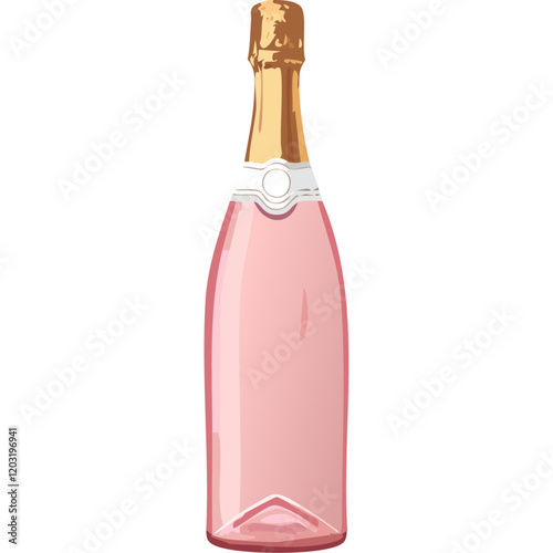 Bottle of pink champagne on isolated background vector. Sparkling rose wine on isolated background for bar and menu. Festive drink for Valentine's day and wedding.	