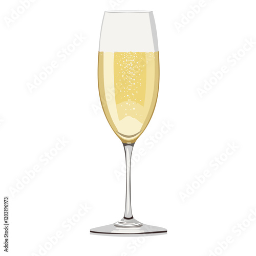 Glass of champagne on isolated background vector illustration. Image of sparkling white festive wine drink in cup for bar and menu.