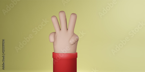 3D Illustration Three Sign Hand Pose background