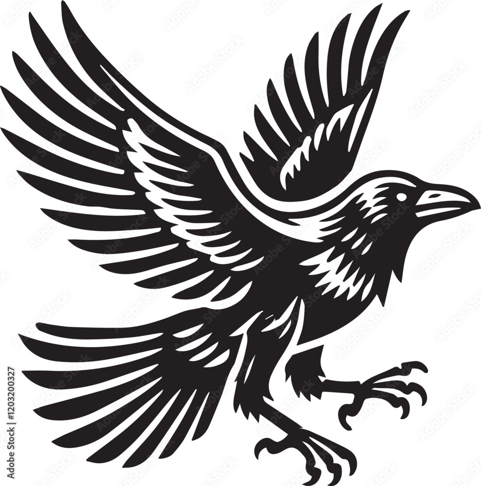 Obraz premium Crow vector in black and white
