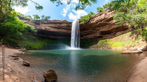 Serene Waterfall in Lush Landscape