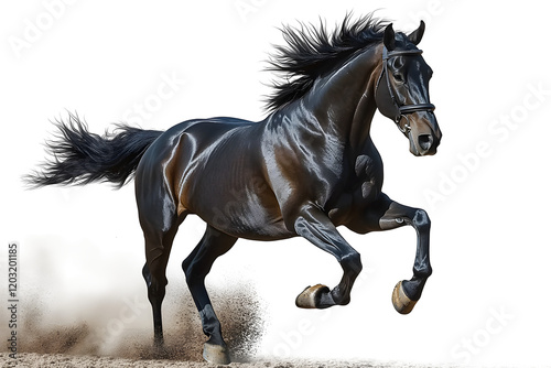 Black horse running gallop isolated on transparent background
