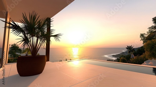 Ocean Sunset View from Modern House