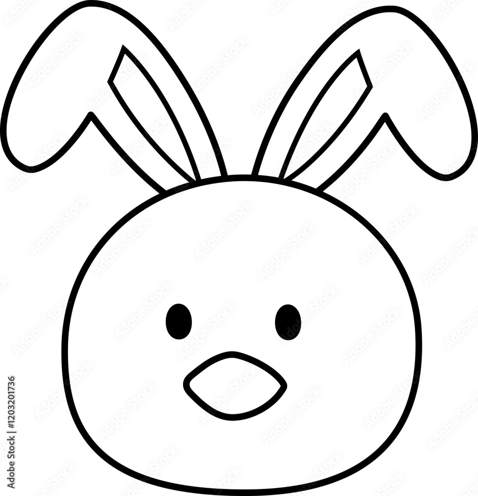 Obraz premium Easter chick head with bunny ears outline. Cute chick with rabbit ears line art isolated. Easter icon. Transparent background.