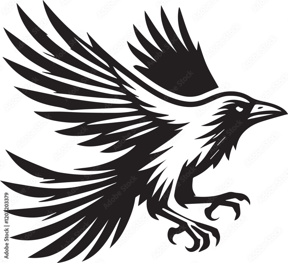 Fototapeta premium Crow vector in black and white