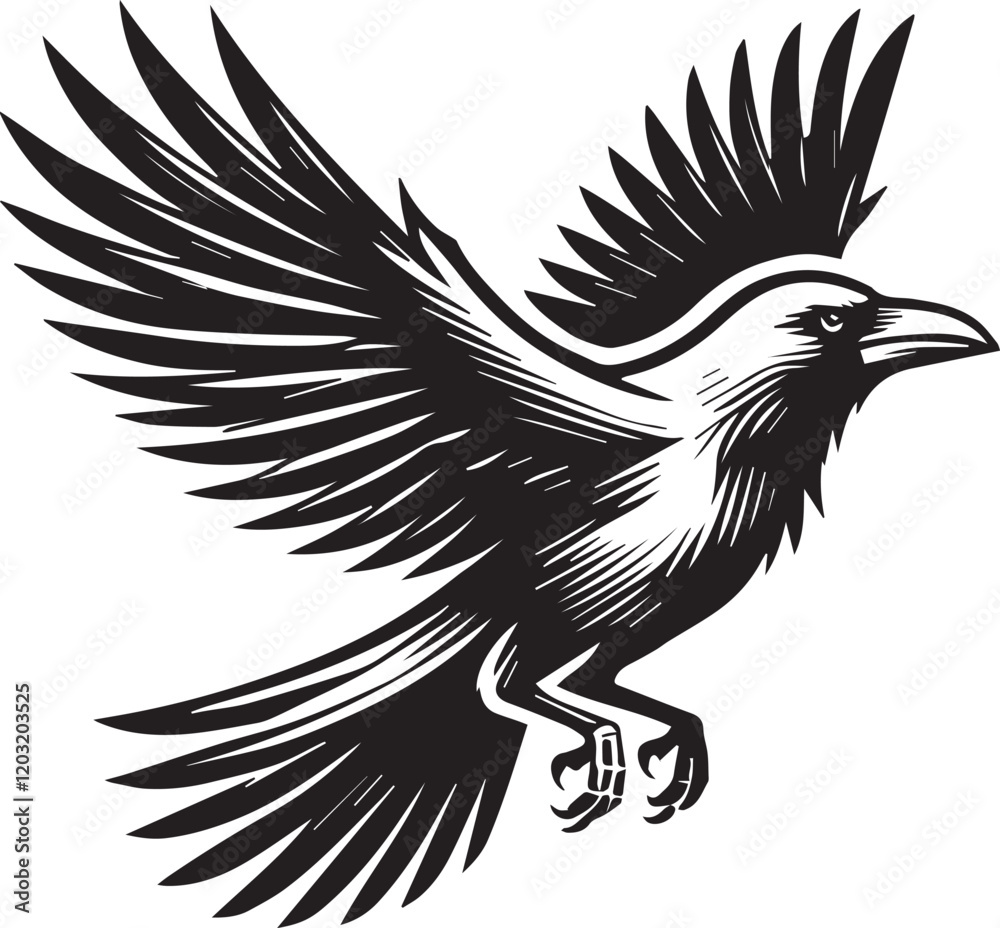 Obraz premium Crow vector in black and white