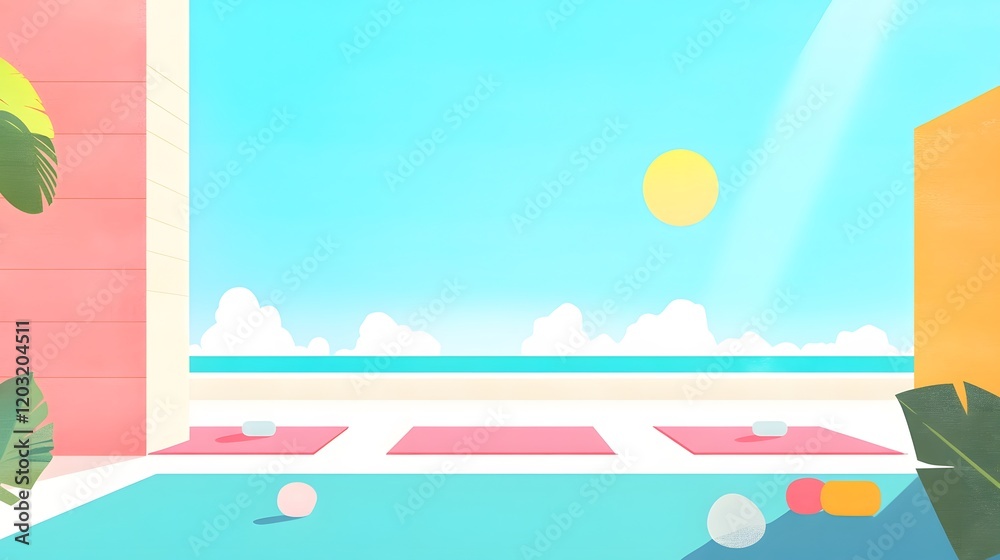 Relaxing yoga session in a bright serene space with soft colors and natural light Relaxing yoga session in a bright serene space with soft colors and natural light