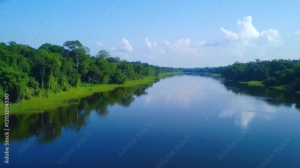 Serene River in Lush Rainforest Serene River in Lush Rainforest