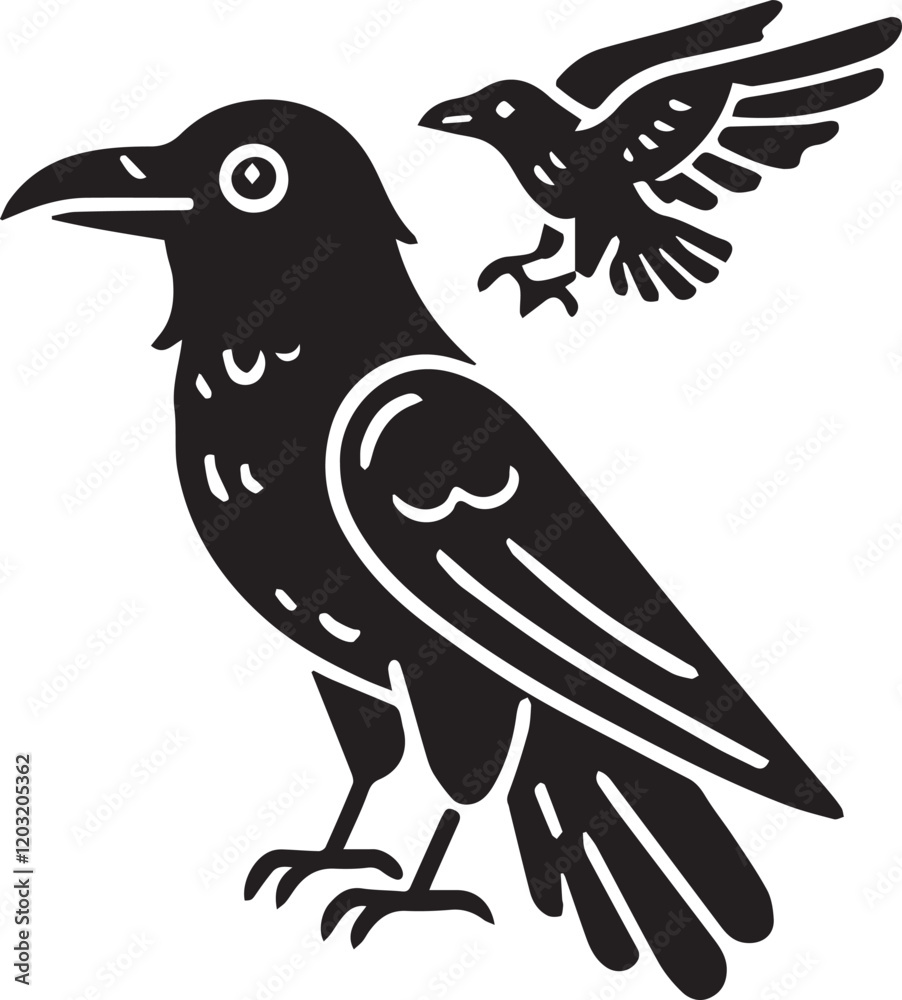 Fototapeta premium Crow vector in black and white