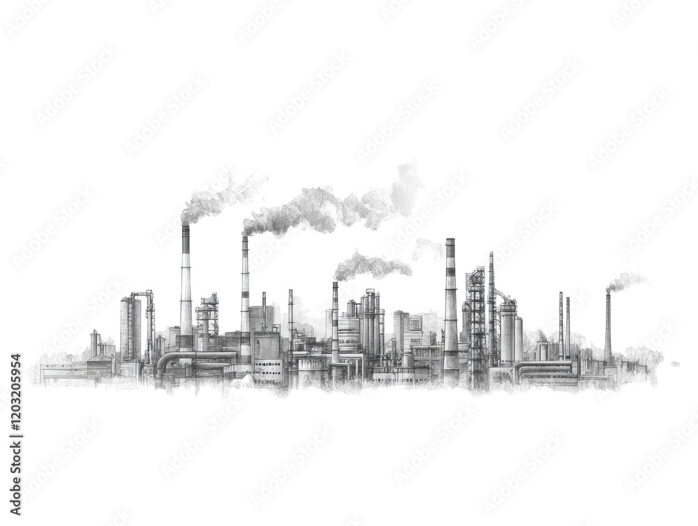 Isolated Black and White Industrial Landscape