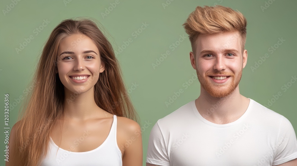 Cheerful Young Couple Smiling and Spending Time Together in Casual Attire Cheerful Young Couple Smiling and Spending Time Together in Casual Attire