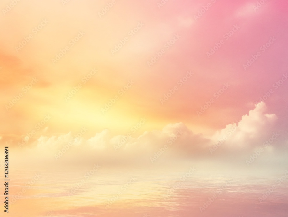 Obraz premium Soft pastel sunset sky gently reflects on calm water creating a serene peaceful ambiance. AI Generated