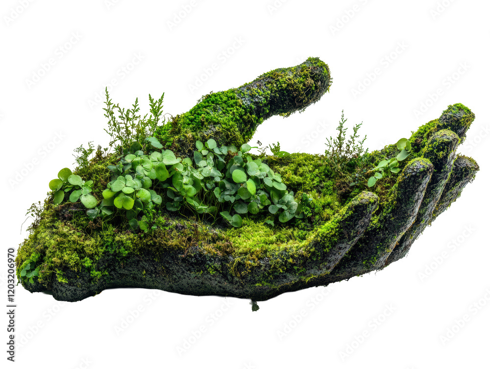 Isolated Mossy Hand with Small Plants Isolated Mossy Hand with Small Plants