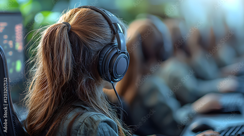 Focused gamers immersed in a competitive gaming environment