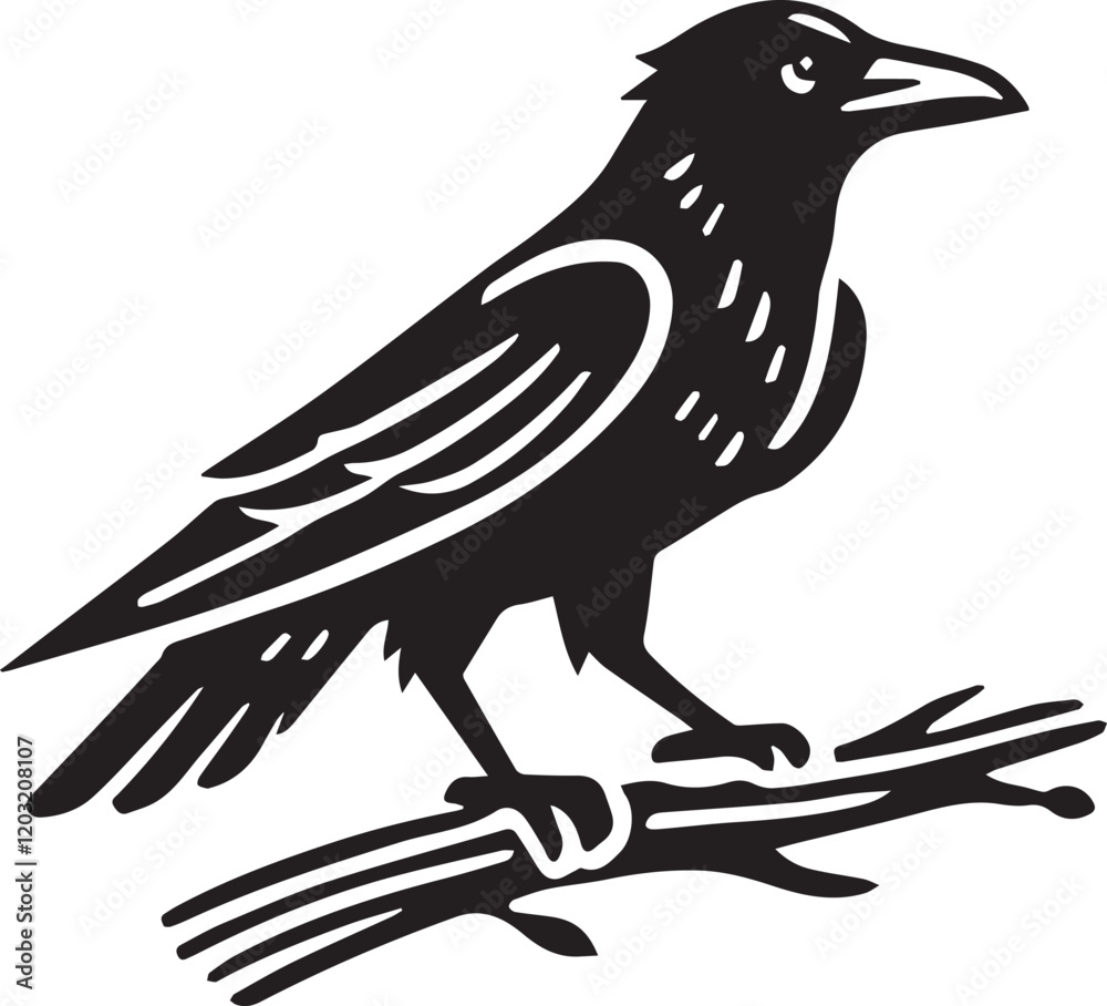 Naklejka premium Crow vector in black and white
