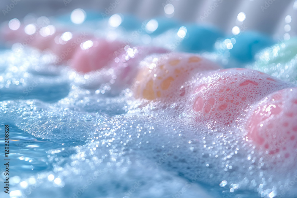 Fototapeta premium Pastel eggs washing bubbly water spring