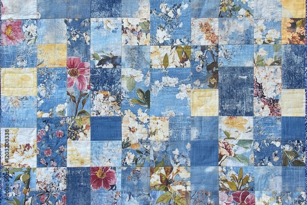 Naklejka premium Charming Patchwork Quilt from Old Clothing Fabrics