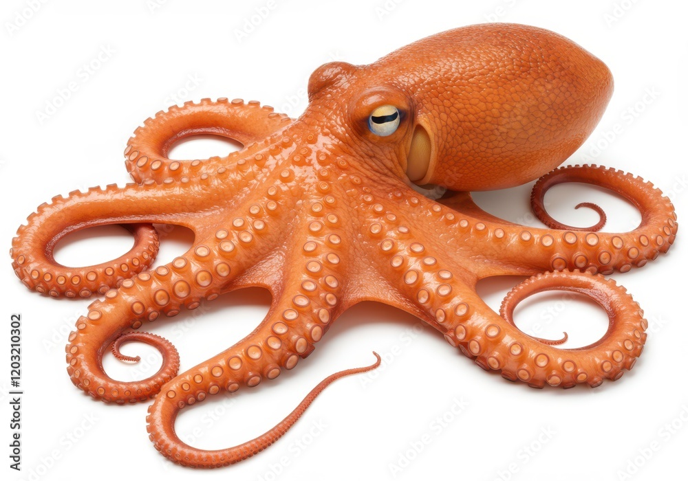 Obraz premium A highly detailed orange octopus with large expressive eyes and extended tentacles, isolated on a white background