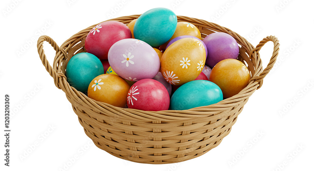 easter eggs in a beautiful basket isolated on transparent background easter eggs in a beautiful basket isolated on transparent background