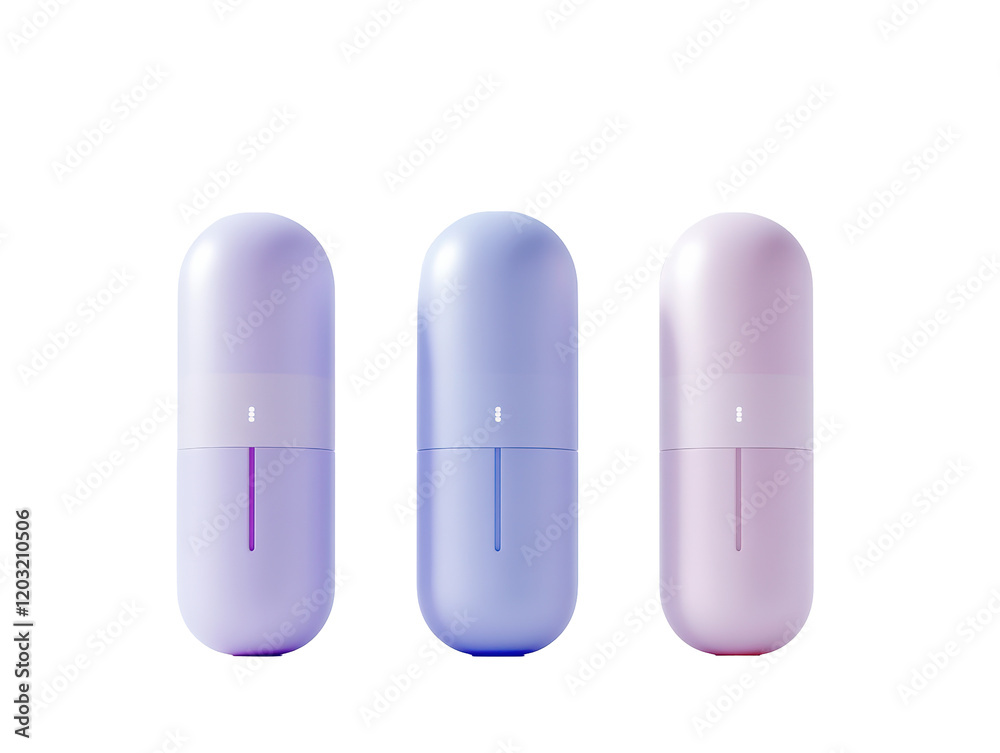 Isolated Set of Three Pastel Color Travel Bottles Isolated Set of Three Pastel Color Travel Bottles