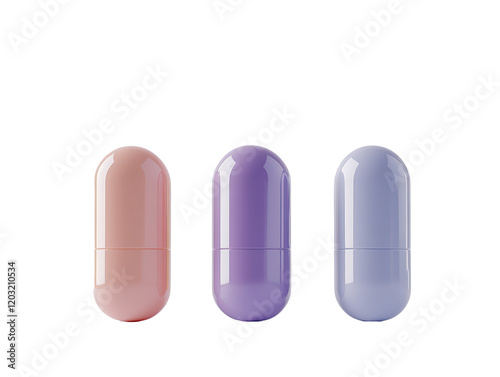 Isolated Set of Three Pastel Color Capsule Travel Bottles