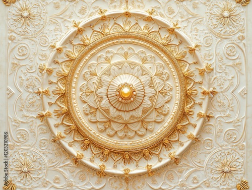 Elegant Gold and Cream Ceiling Rosette: Baroque-Style Intricate Design photo