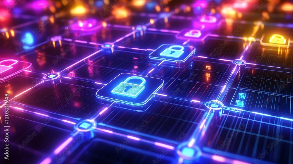 Obraz premium Neon Network Security Concept