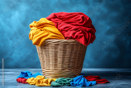 Colorful clothes laundry basket, studio photo